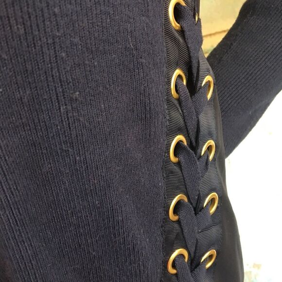 INC Navy Blue Lace Up Grommet Ribbed Sweater - Picture 5 of 9
